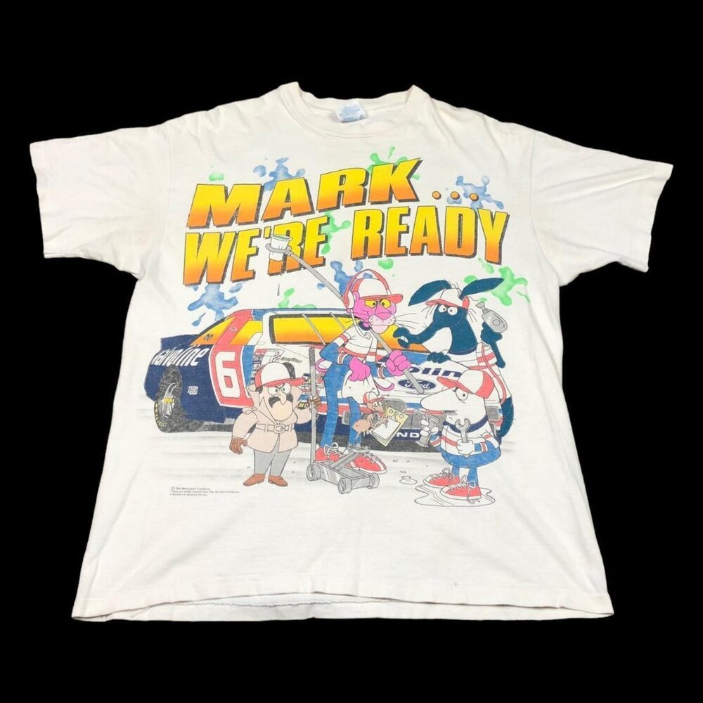 Vintage 90s‎ Hanes NASCAR Pink Panther AOP Shirt Adult Size Large